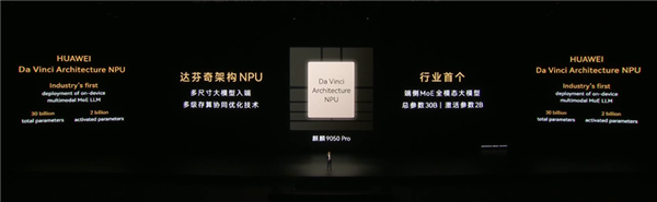 Kirin 9050 Pro Da Vinci Architecture NPU with 30B-parameter on-device MoE multimodal model